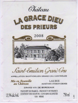 Ch La Grace Dieu Des Prieurs, St. Emilion Grand Cru 2008